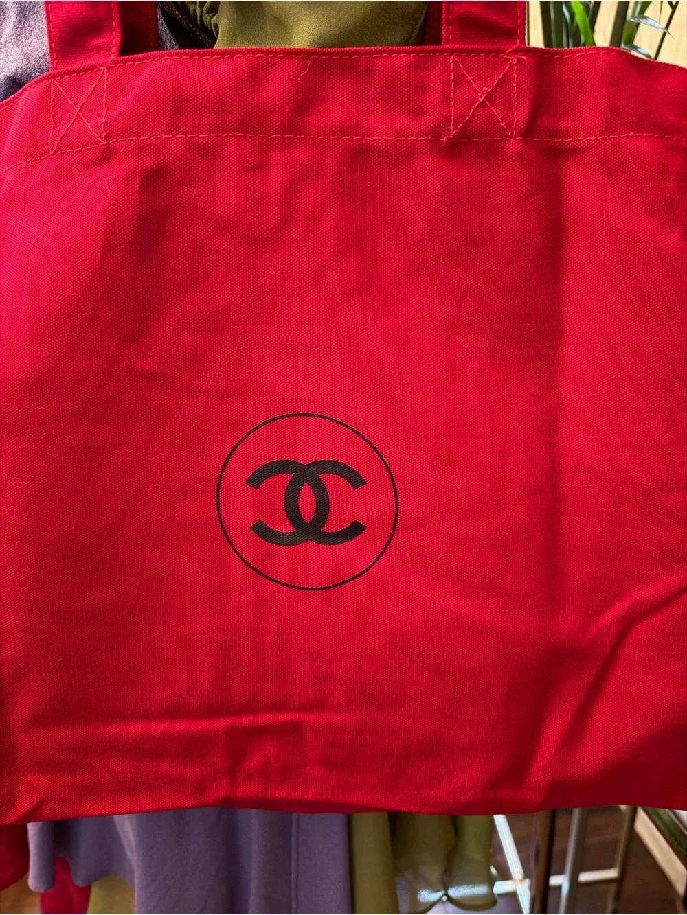 Authentic CHANEL VIP Extra Large Red Canvas Tote Overnight Travel Beach Bag NEW